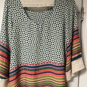 Multicolor Geometric Pattern Women's Top